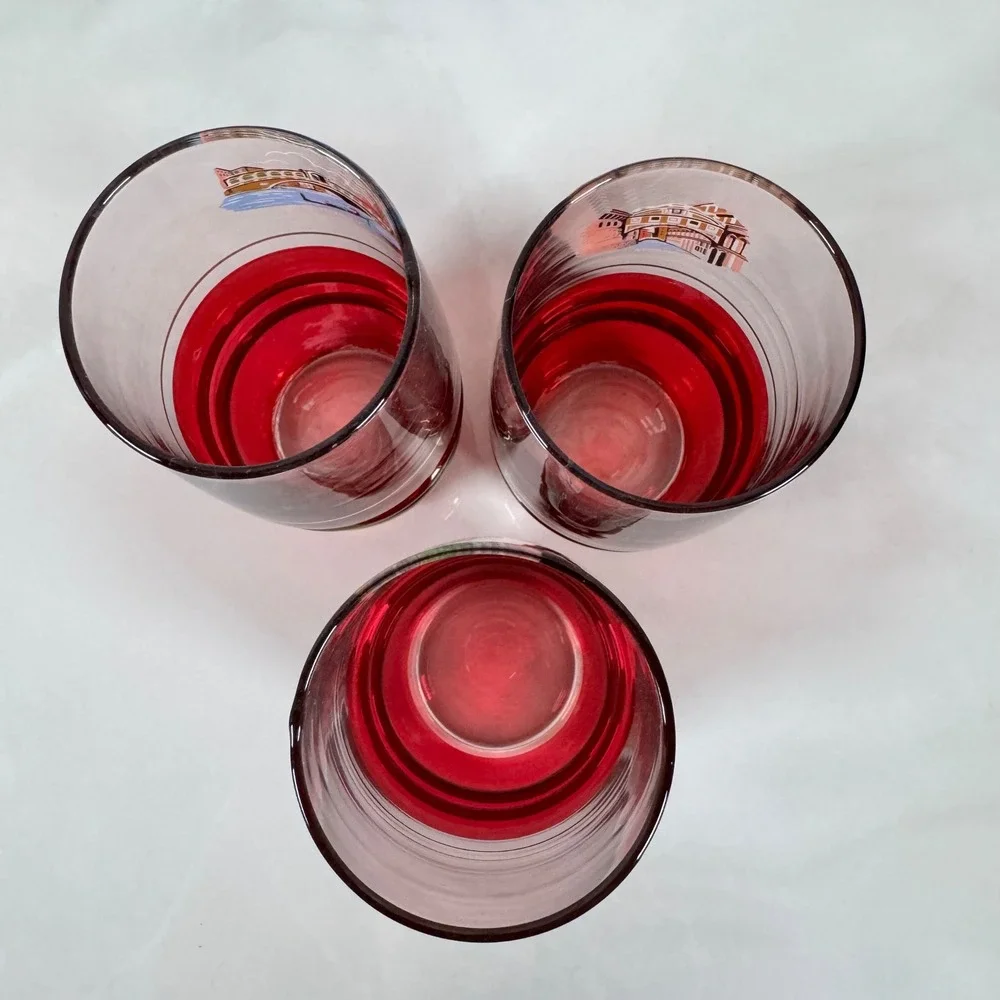 Set of 3 Venezia Souvenir Glasses‎ Venice Italy Tumblers Gold Band Red Flashing